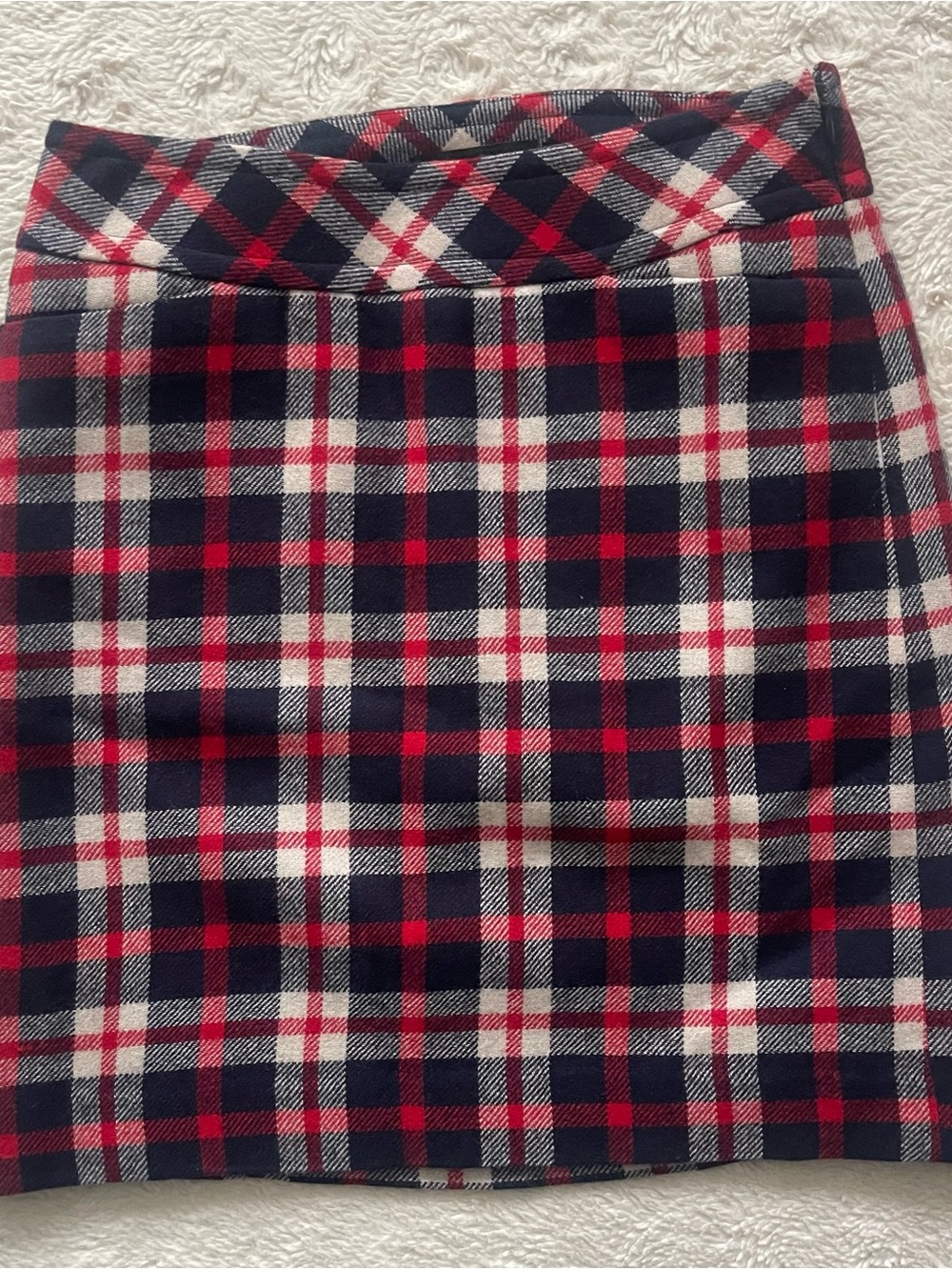 LOFT Navy, Red & White Plaid Mini Skirt Wool Blend